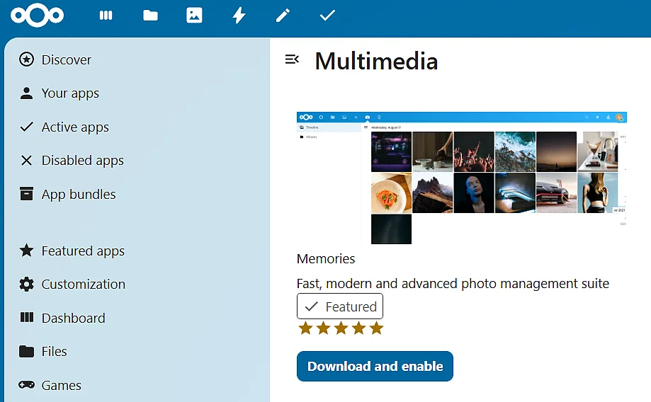 Image: Memories dans l’App Store de Nextcloud