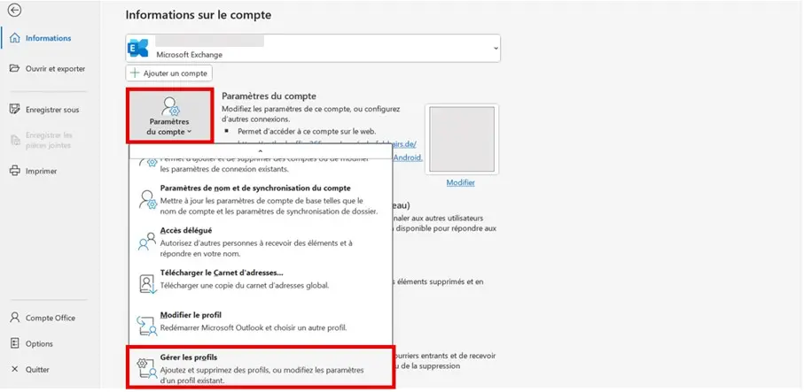 Image: Gérer les profils dans Outlook