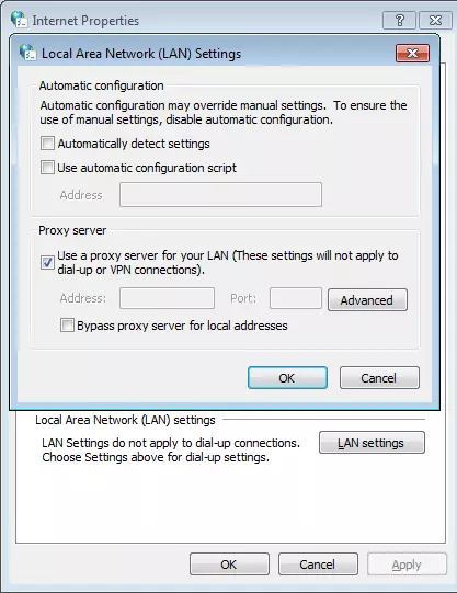 Image: « Paramètres du réseau local » sous Windows 7 en anglais
