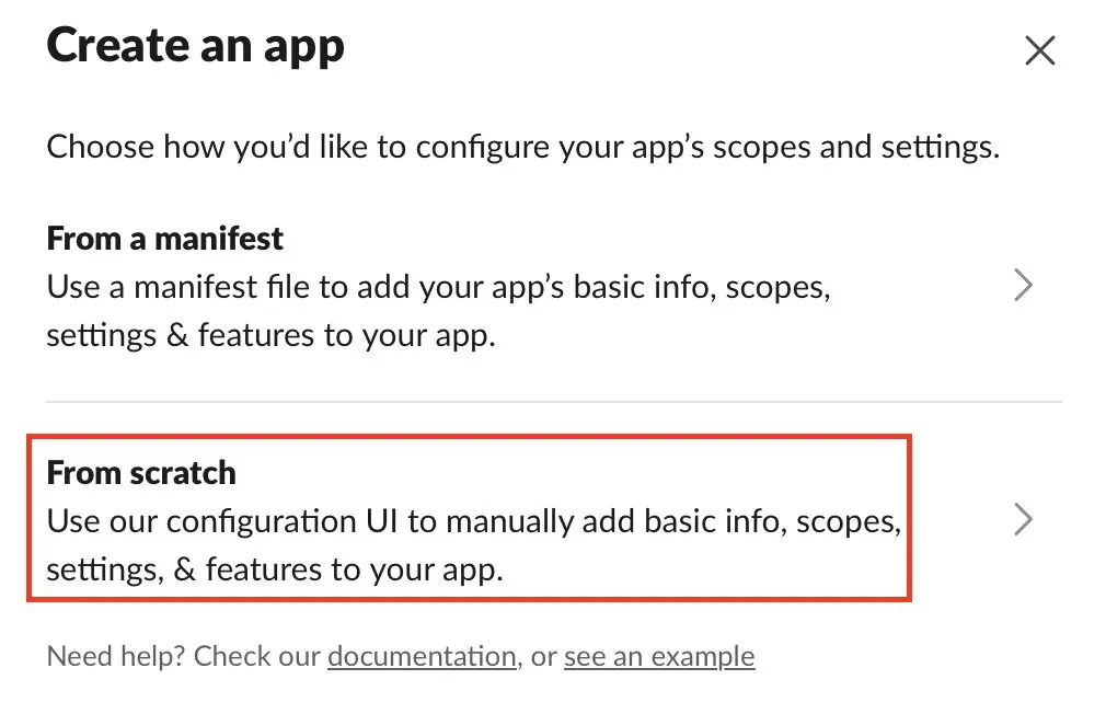 Slack : créer une application avec configuration manuelle Image: Slack : créer une application avec configuration manuelle