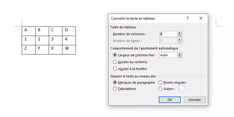 Image: Créer un tableau à partir d’un texte