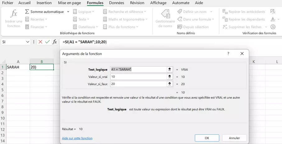 Fonction SI dans Excel avec liste déroulante Fonction SI dans Excel avec liste déroulante