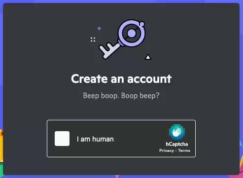 Captcha pour créer un compte Discord