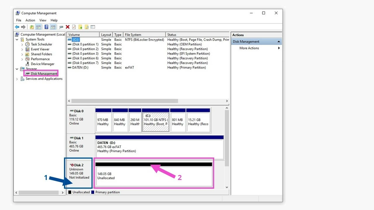 Image: Gestion des disques de Windows