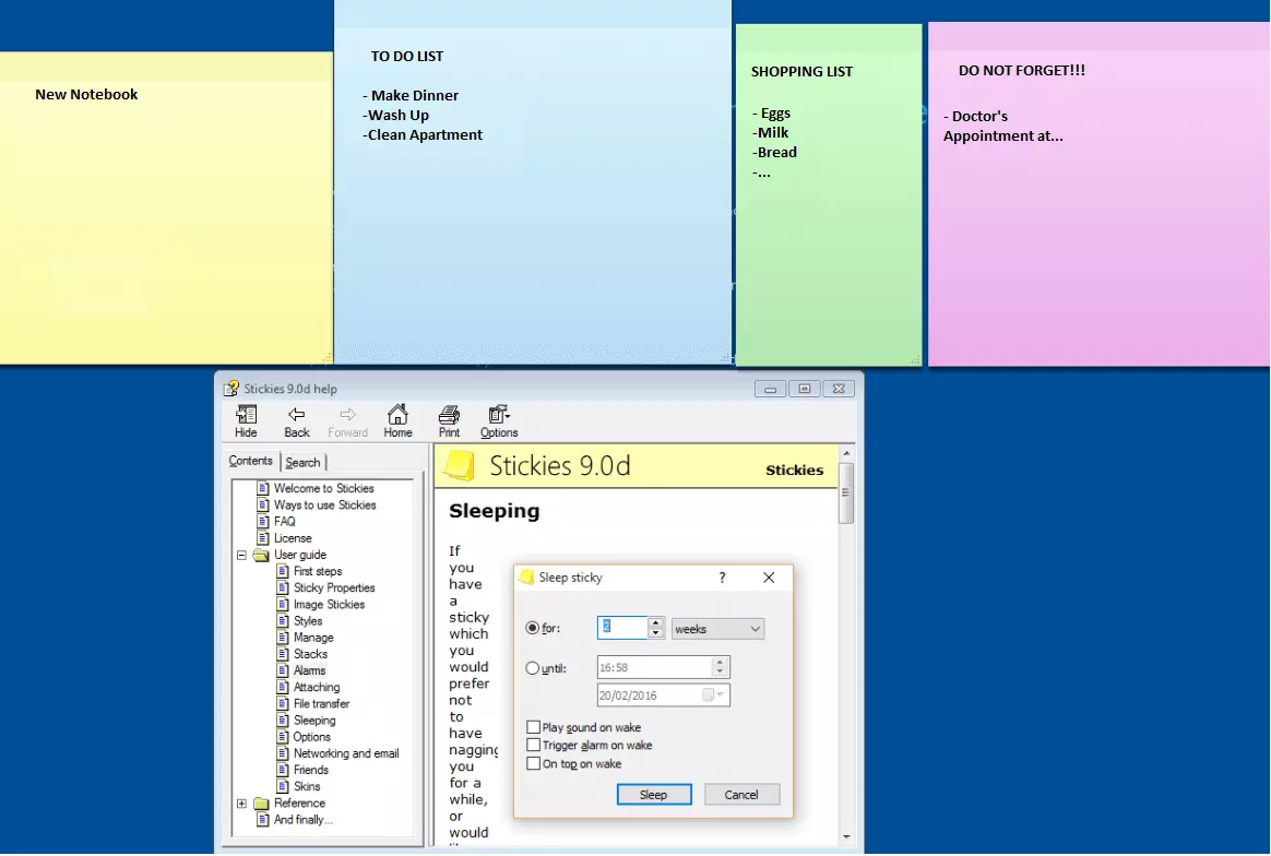 Image: Extrait du menu de Zhorn Software Stickies