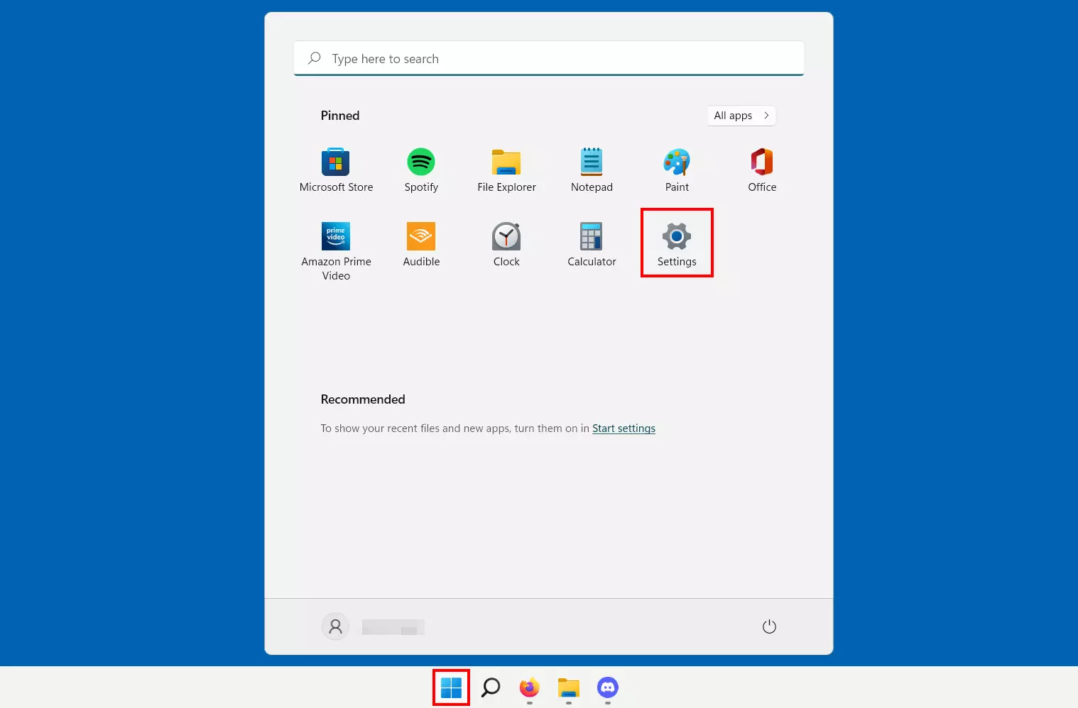 Image: « Paramètres » dans le menu Démarrer de Windows 11