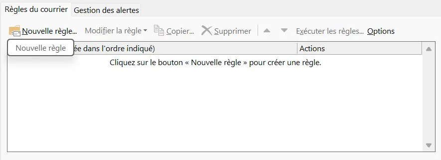 Image: Outlook : la boîte de dialogue « Règles et alertes »