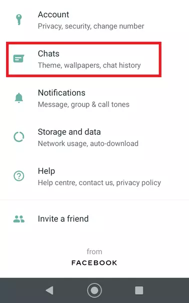 Image: Paramètres WhatsApp avec le champ « Discussions »