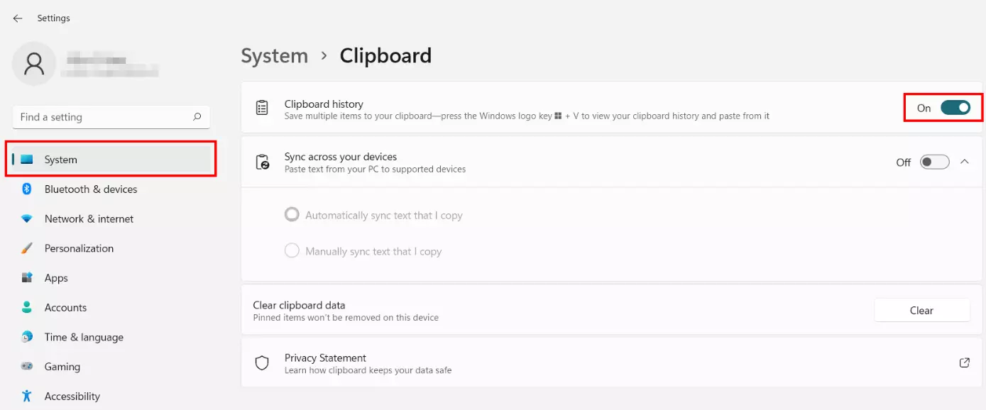 Image: Windows 11 : activation de l’historique du presse-papiers