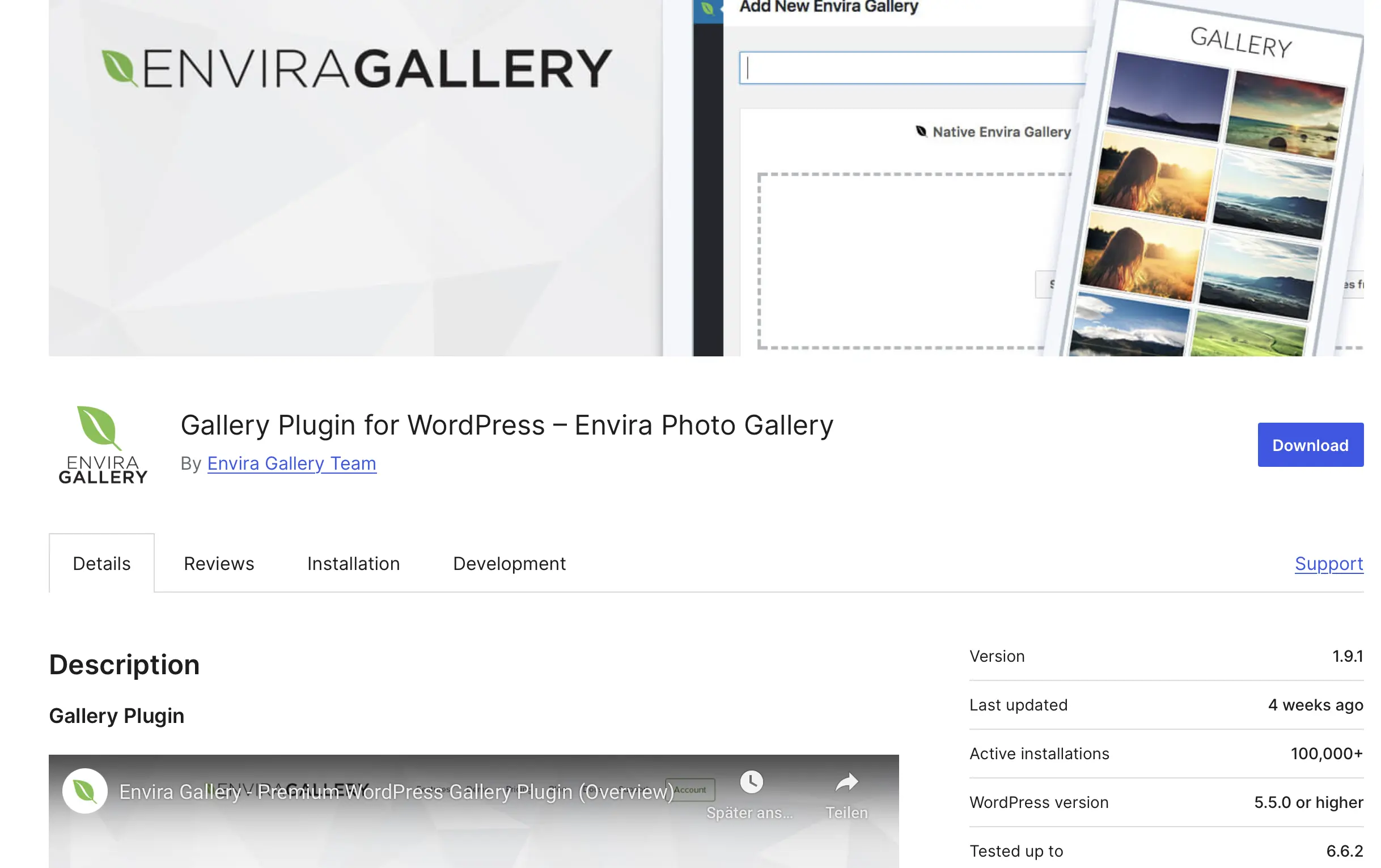 Image: Envira Gallery dans le r&eacute;pertoire de plugins WordPress