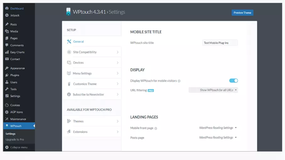 Image: WordPress avec le plugin mobile WPtouch