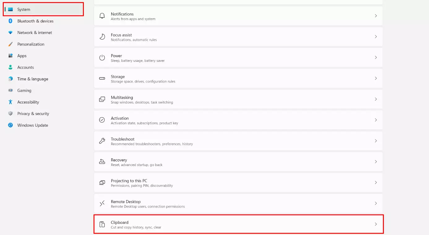 Image: Windows 11 : paramètre système « Presse-papiers »