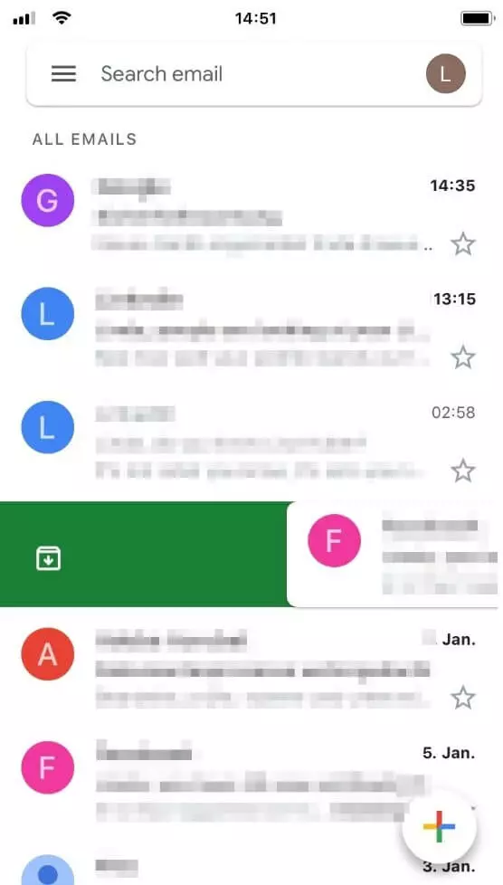 Image: Version iPhone de l’interface utilisateur de Gmail