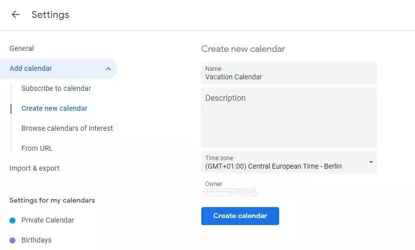 Image: Configurer un calendrier
