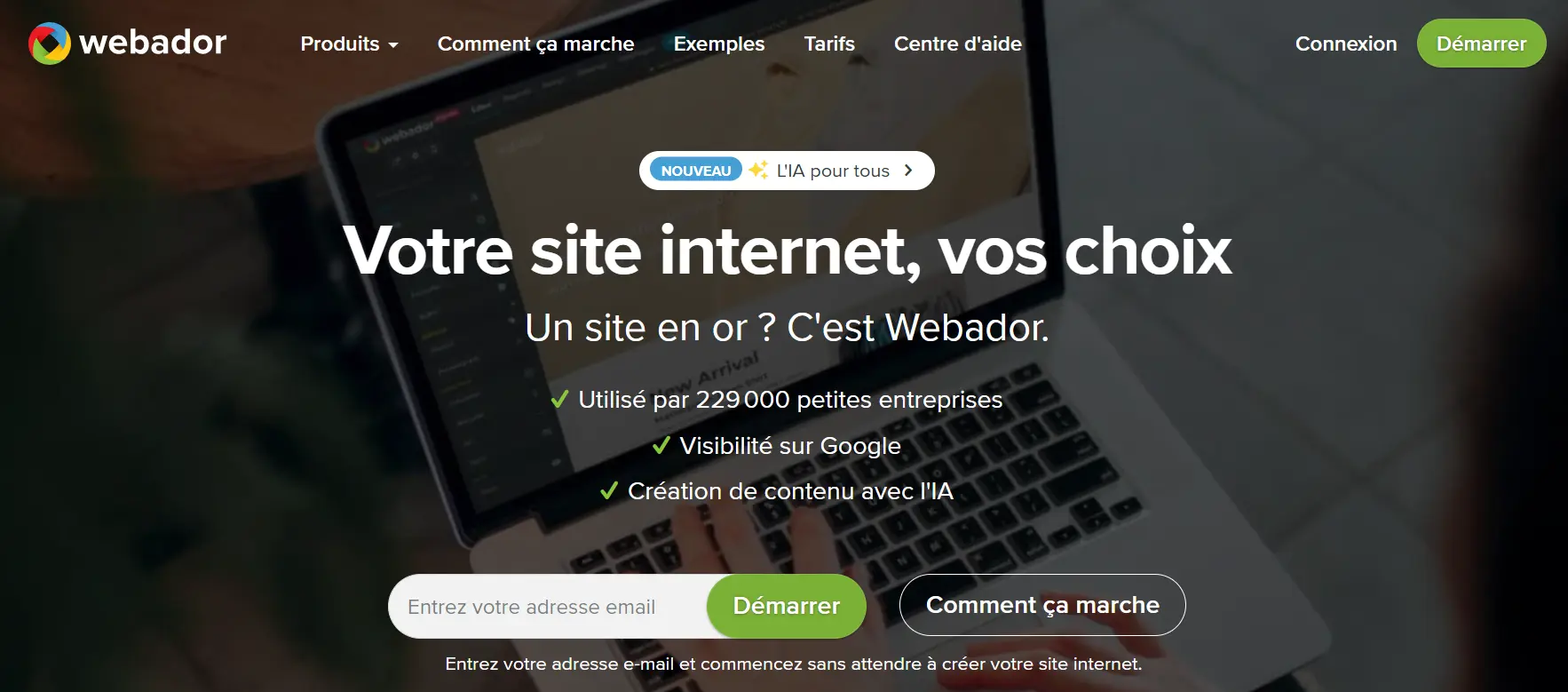 Page d’accueil du créateur de sites Web Webador Image: Page d’accueil du créateur de sites Web Webador