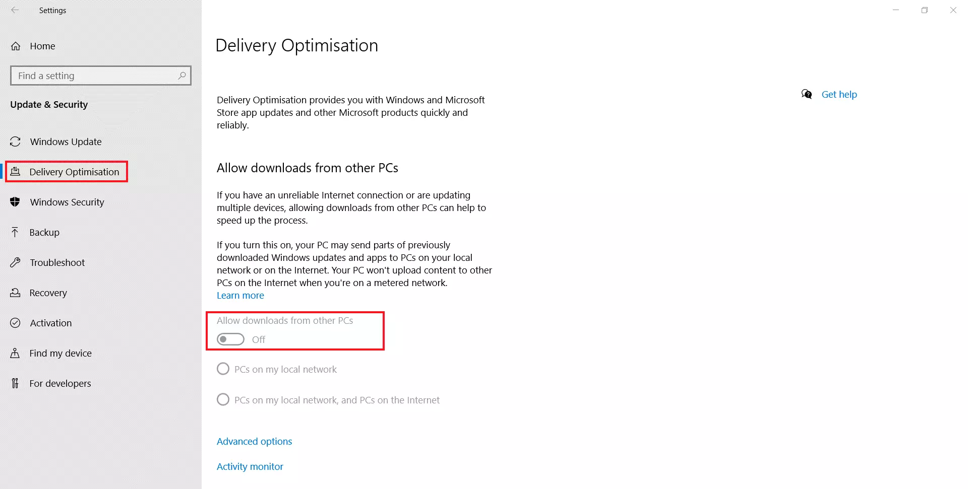 Image: Windows 10 : Paramètres d’optimisation de la distribution