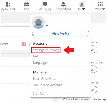 Image: Cliquez sur votre photo de profil et sur « Préférences et confidentialité ».
