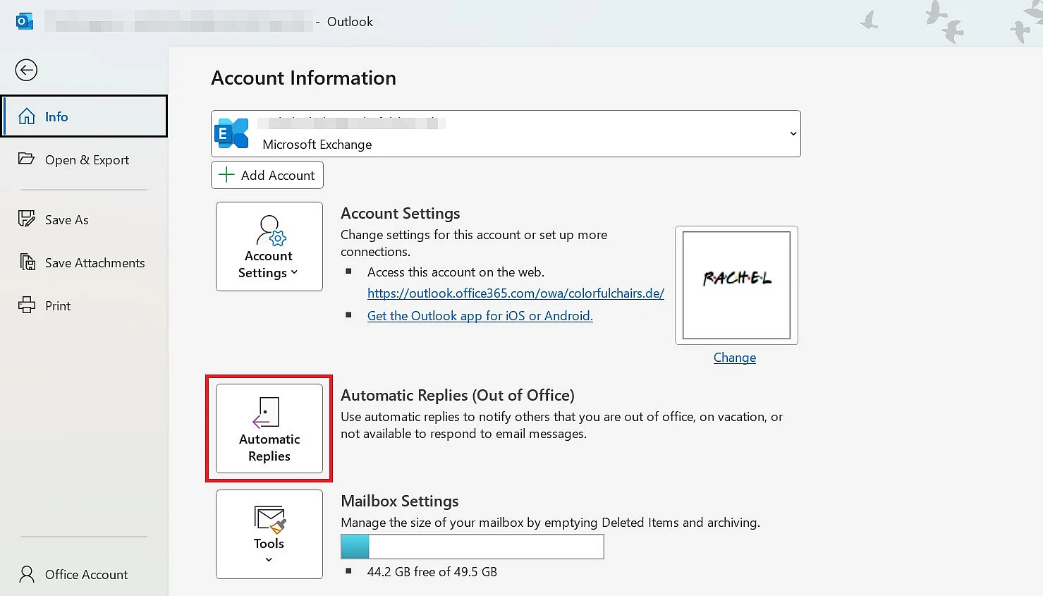 Image: Outlook : Réponses automatiques