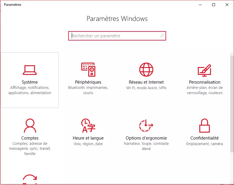 Image: Fenêtre « Paramètres » sous Windows 10