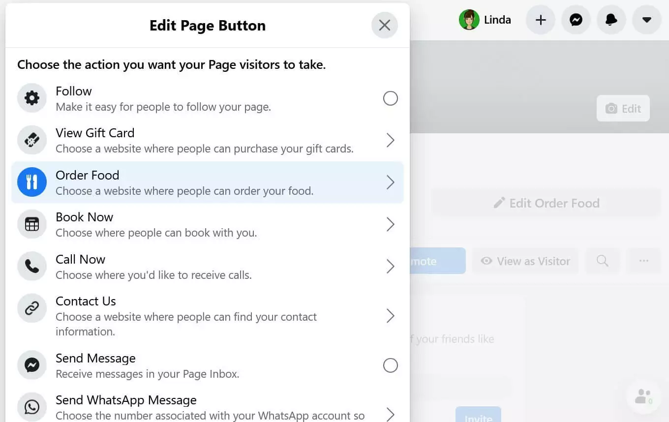 Image: Modifier le bouton de commande dans Facebook