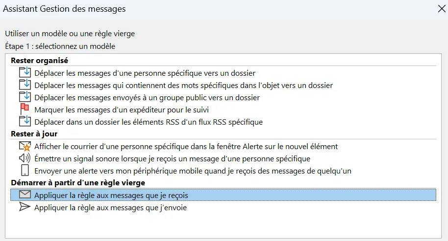 Image: Assistant de règles Outlook