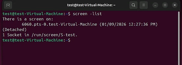 Image: Liste des sessions Screen actives avec screen