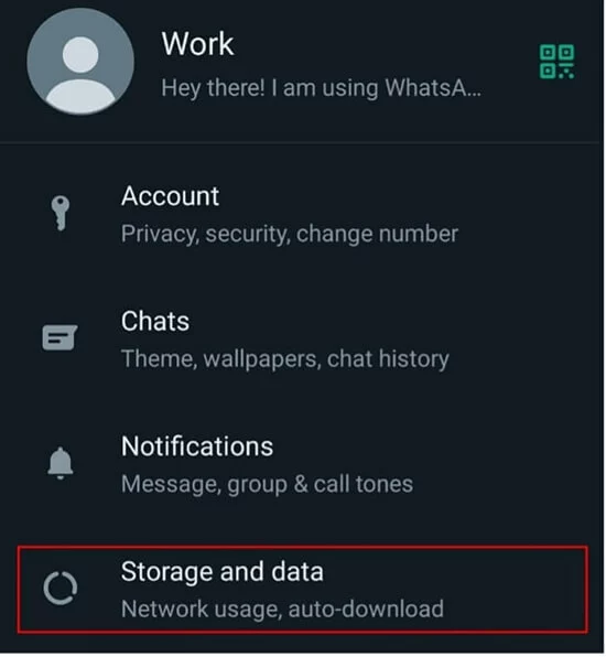 Image: WhatsApp : « Stockage et données » dans « Paramètres »