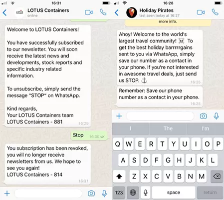 Image: Exemples d’abonnements et de désabonnements à la newsletter WhatsApp