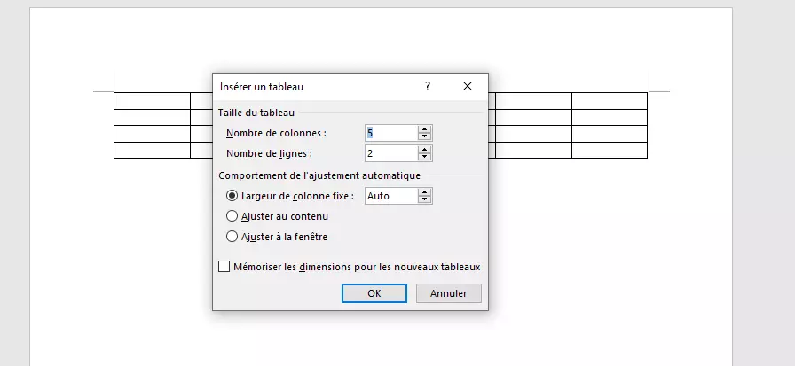 Image: Outils de création de tableaux Word