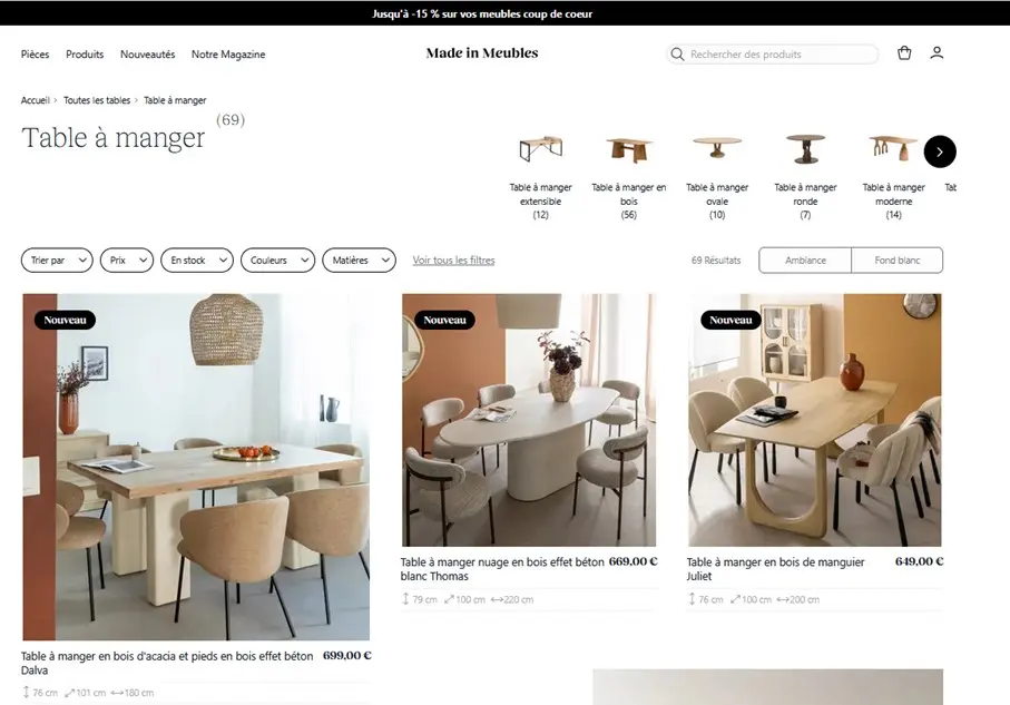 Image: Capture d&rsquo;&eacute;cran de la landing page de Made in Meubles