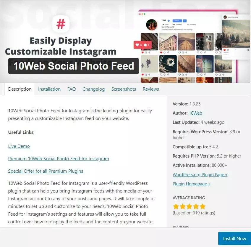 Image: Plugin Wordpress Instagram : 10Web Social Photo Feed