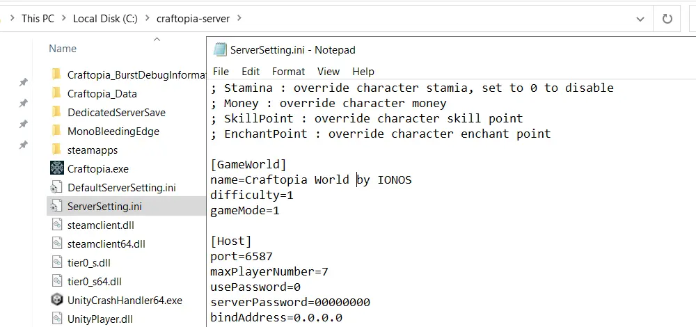 Image: Craftopia Server : fichier de configuration