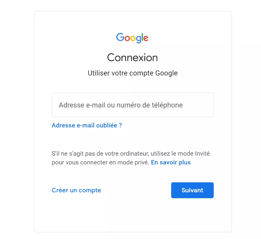 Image: Zone de connexion au compte Google