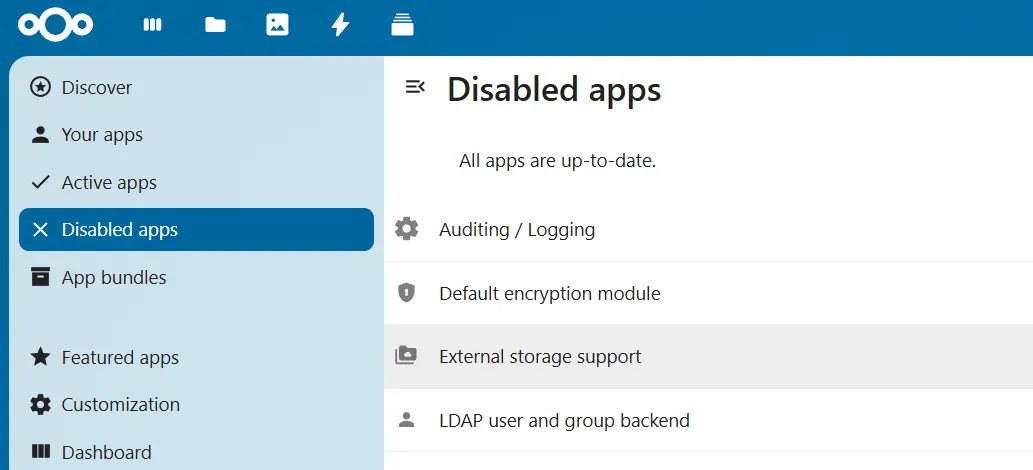 Application Nextcloud : External Storage Support Image: Application Nextcloud : External Storage Support