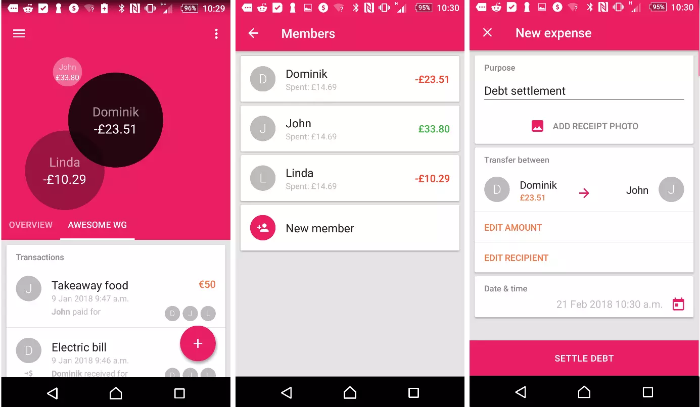 Image: Aperçu de l’application pour le partage des dépenses Settle-Up