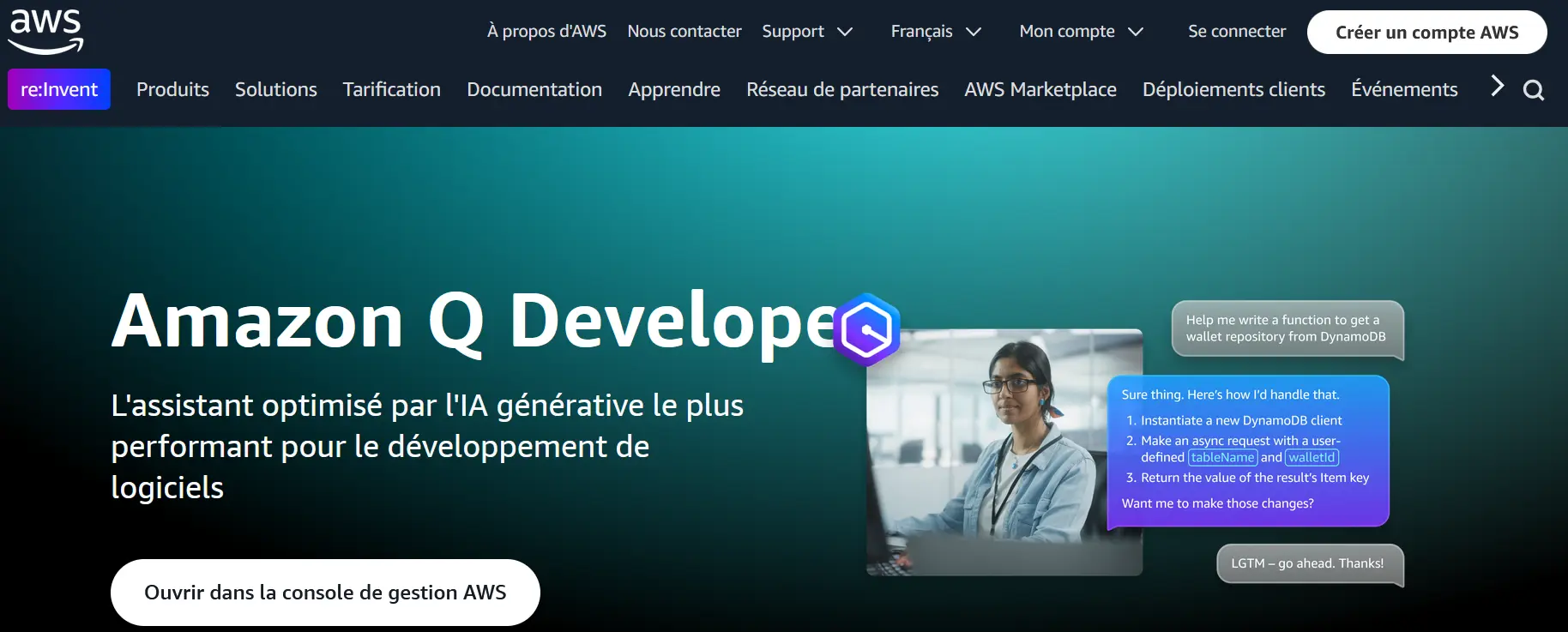 Capture d’écran du site Web d’Amazon Q Developer Image: Capture d’écran du site Web d’Amazon Q Developer