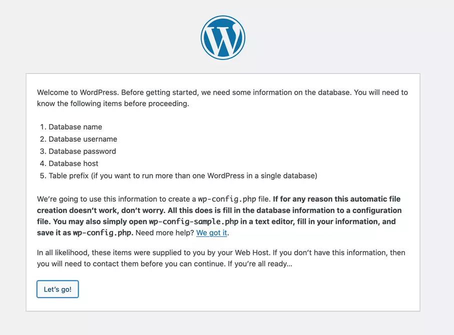 Image: Page d’installation de WordPress dans XAMPP
