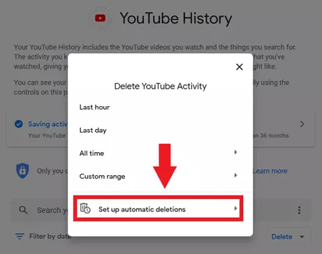 Image: Bouton YouTube : « Configurer les suppressions automatiques »