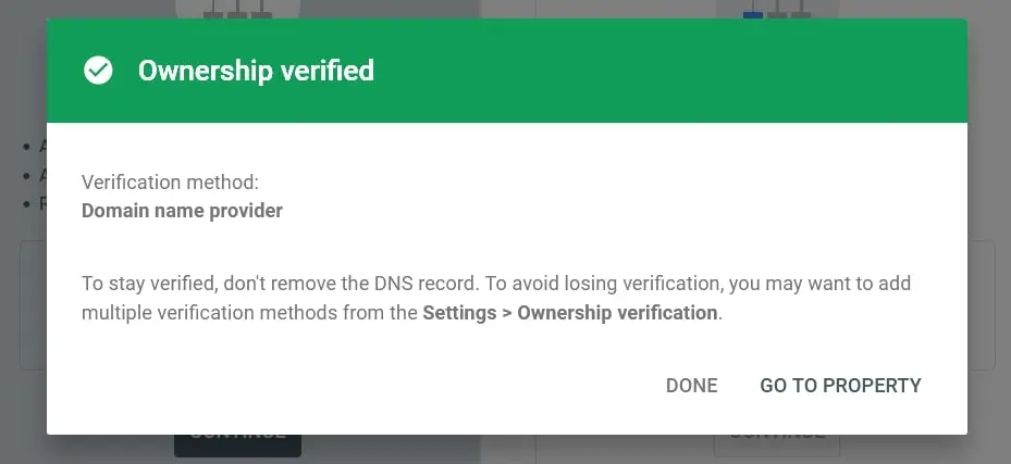 Image: Google Search Console : propri&eacute;t&eacute; confirm&eacute;e