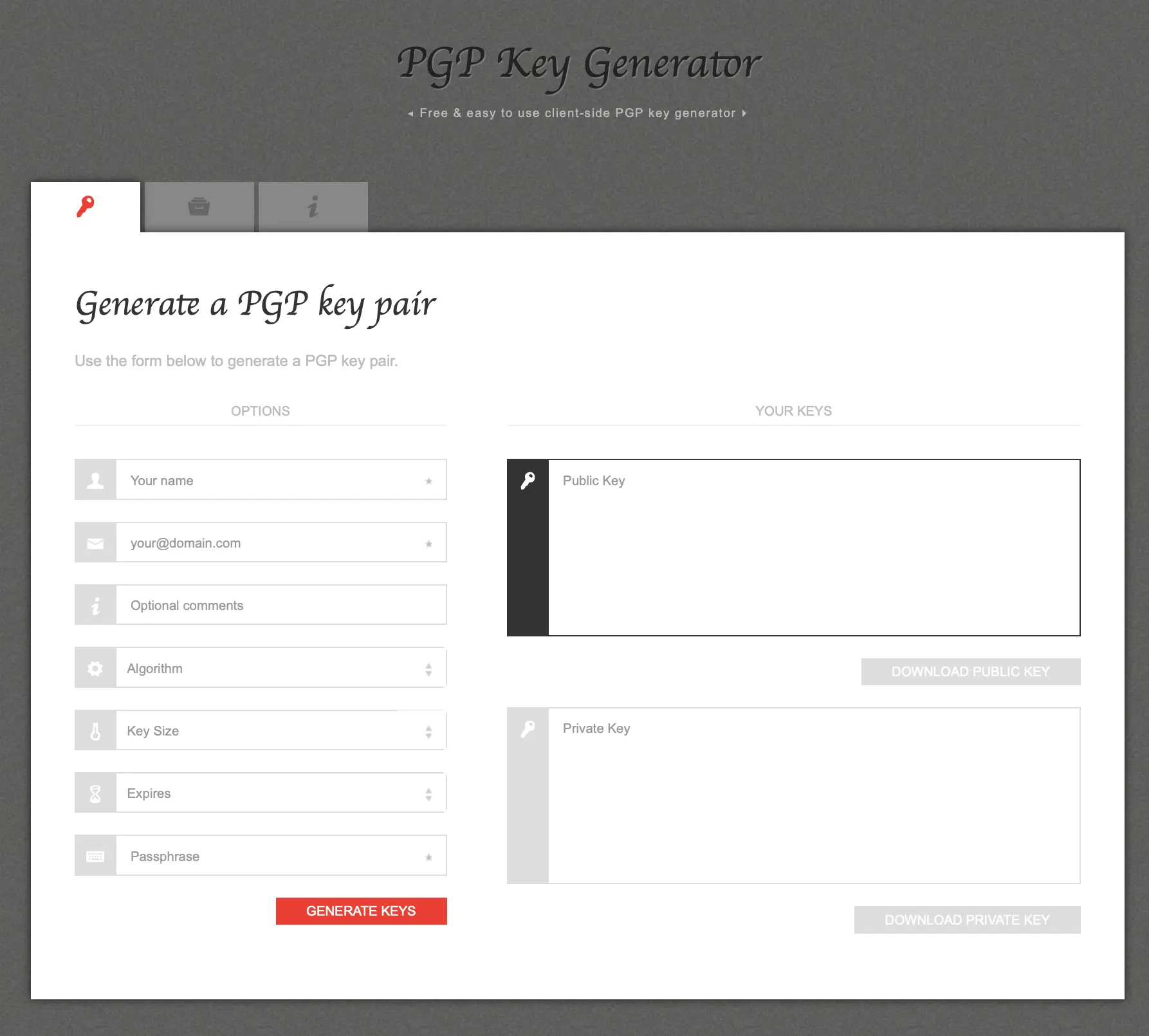 Image: Capture d’écran de l’outil PGP Key Generator