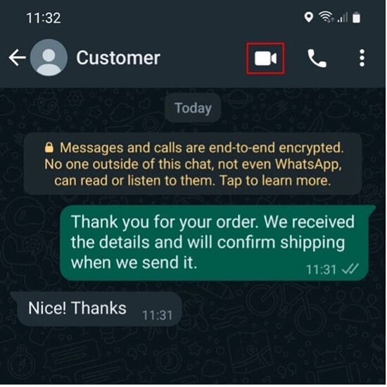 Image: Android : icône de la caméra dans la discussion WhatsApp
