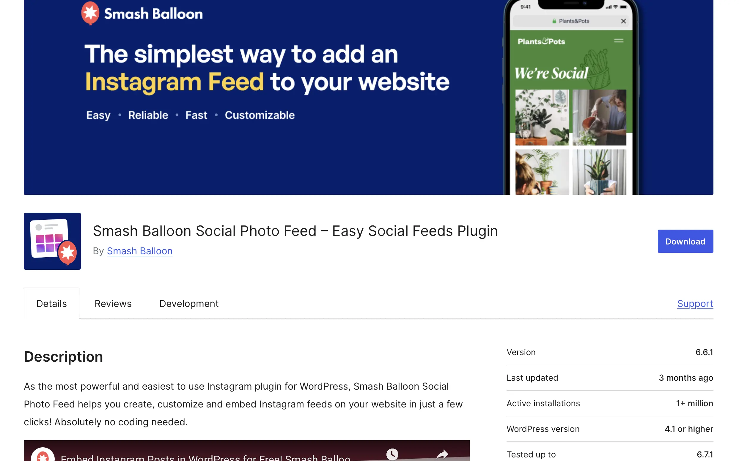 Image: Smash Balloon Social Photo Feed dans la boutique de plugins WordPress