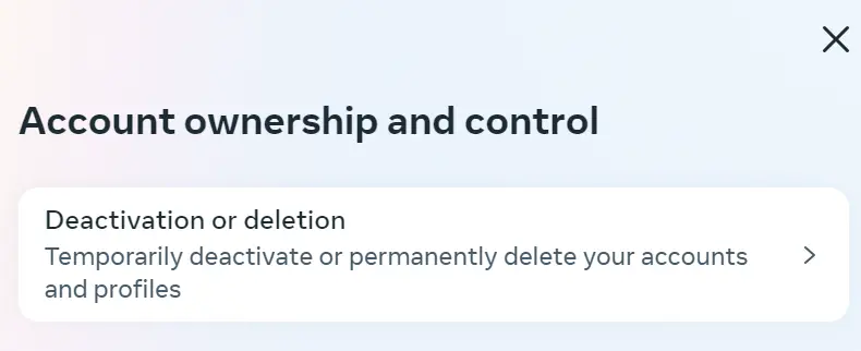 Image: Menu « Propriété et contrôle du compte » d’Instagram