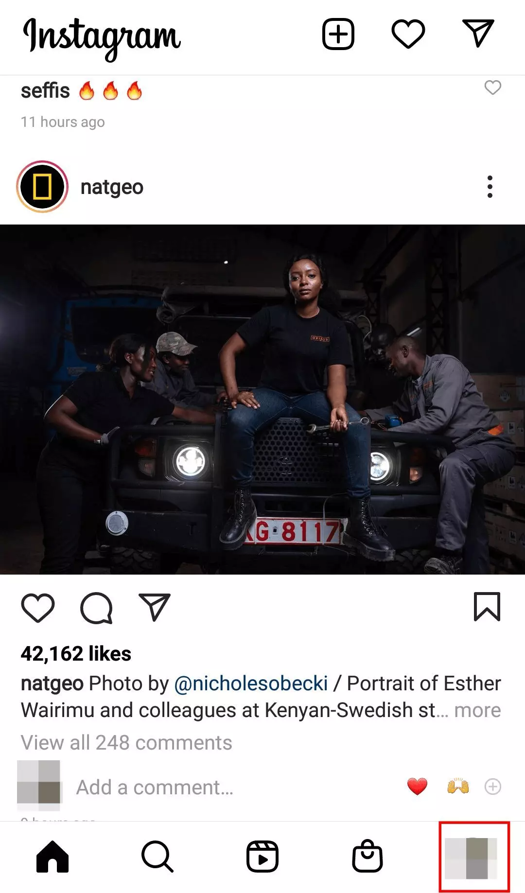 Application Instagram avec l’icône du profil en bas à droite