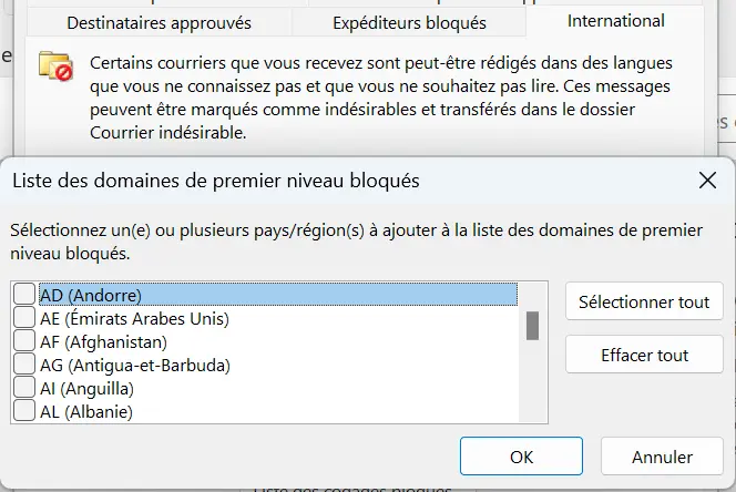 Image: Bloquer les domaines dans Outlook