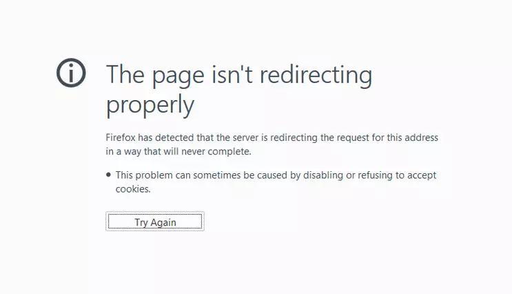 Image: Capture d’écran du message d’erreur ERR_TOO_MANY_REDIRECTS dans Firefox