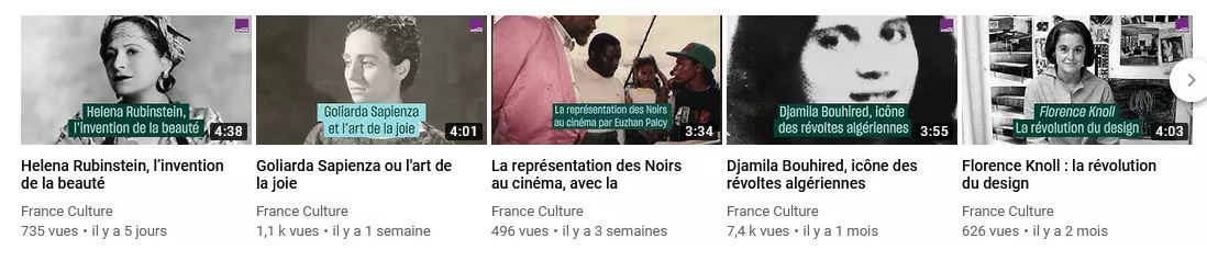 Image: Exemples de miniatures de la chaîne YouTube de France Culture