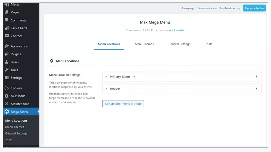 Image: Interface administrateur de Max Mega Menu