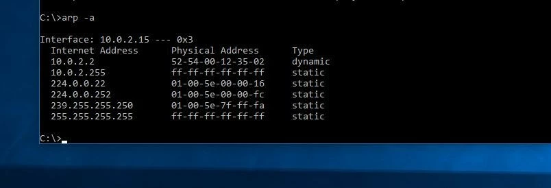 Image: Cache ARP : vue d’ensemble dans la ligne de commande Windows
