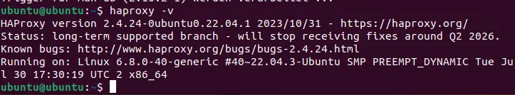 Image: Capture d’écran de la version actuelle de HAProxy dans le terminal
